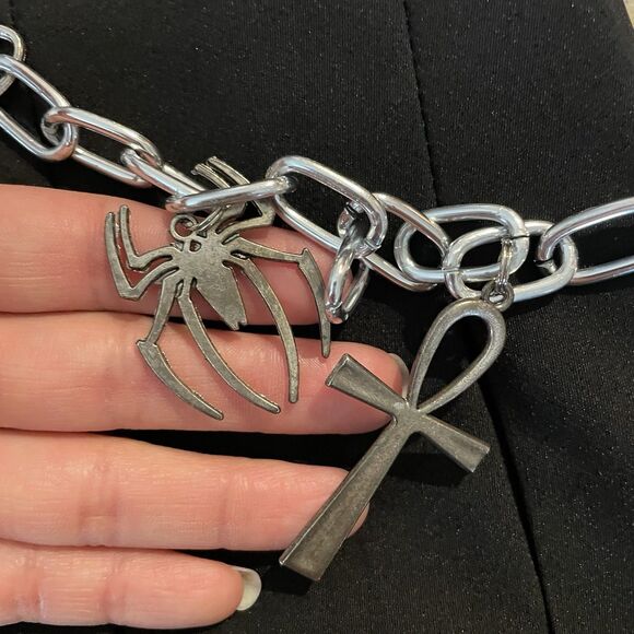 Dolls Kill The Craft Collab Black Mini pleated Belted Skirt Goth Punk Moon Star - Picture 8 of 10